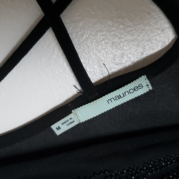 Maurices black semi sheer beaded chest strappy tank top. Women's size medium - Picture 6 of 9